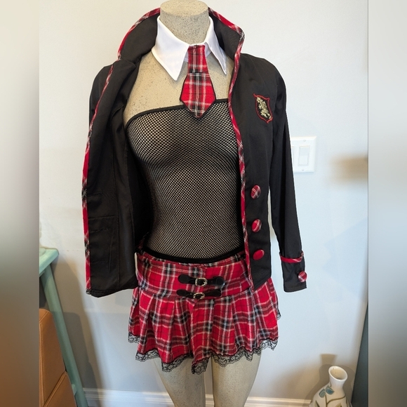 Coquette Seductive Schoolgirl Costume with Black Jacket Women's Sz S/M New - Picture 12 of 15